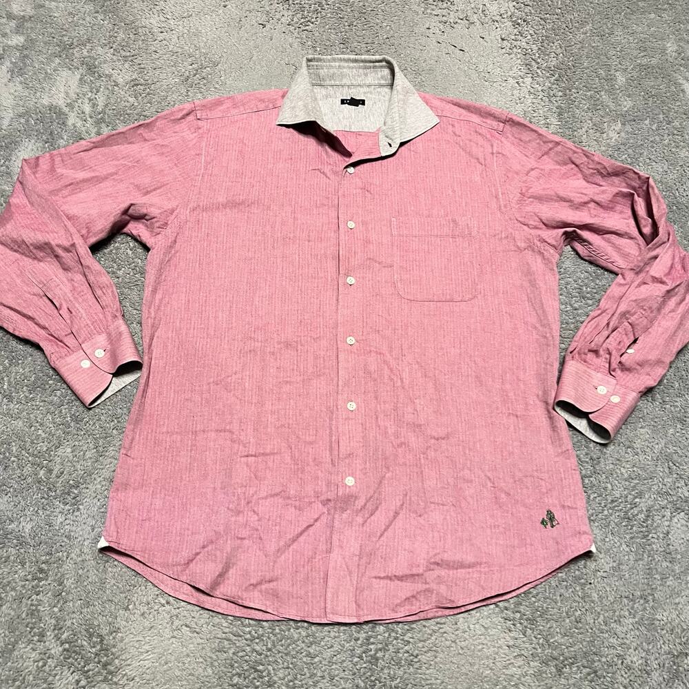 J. Peterman Shirt Mens Medium Cotton Long Sleeve Button Up Contast Collar